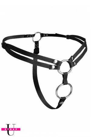 Harnais gode-ceinture ajustable spécial double pénétration, Vegan friendly, par XR Brands.