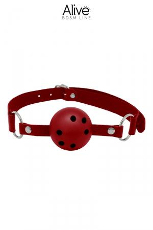 Bâillon BDSM réglable, rouge, pour hommes et femmes, avec boule percée facilitant la respiration.