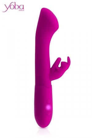 Vibromasseur rabbit rechargeable en silicone sans phtalate, avec tête plate pour mieux stimuler le point G.