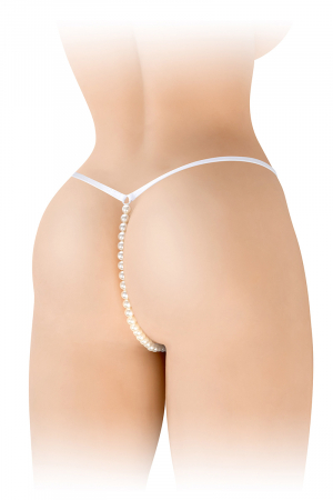 String blanc ouvert, sensuel et coquin, avec perles nacrées stimulantes à l'entre-jambes, par Fashion Secret.