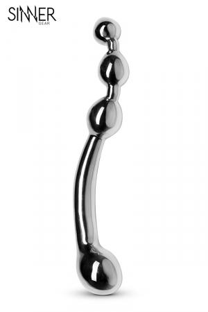 Dildo/plug haute qualité en acier inoxydable, couleur argent, dimensions 20 x 2,5 cm maxi.