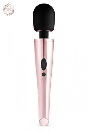 Puissant vibro baguette rechargeable (30 cm de long), couleur rose gold, idéal pour la stimulation externe.