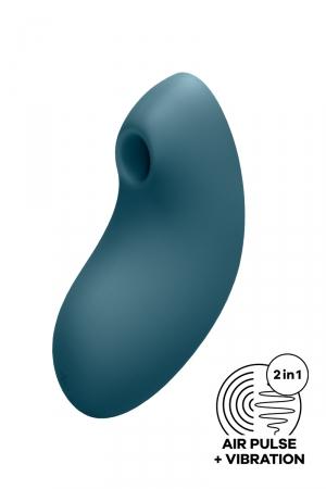 Puissant stimulateur féminin par ondes de pression et vibrations, rechargeable, doté de 2 moteurs indépendants. Coloris bleu.