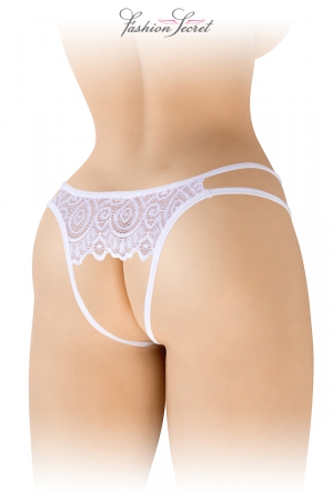 Culotte sexy blanche en dentelle ouverte avec deux bandes sur les hanches fabriquée par Fashion Secret