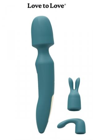Vibromasseur Wand rechargeable en silicone avec 2 têtes stimulantes supplémentaires, 16 modes + 3 intensités de vibrations.