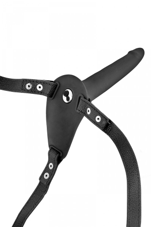 Gode ceinture noir vibrant (10 modes), rechargeable par USB, dimensions gode 15,5  x 3 cm, pour homme et femme.