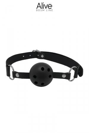 Bâillon BDSM réglable, noir, pour hommes et femmes, avec boule percée facilitant la respiration.