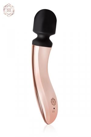 Puissant vibro baguette rechargeable (21 cm de long), couleur rose gold, idéal pour la stimulation du clitoris et des tétons.