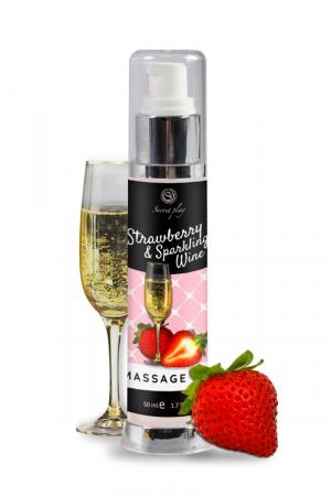 Huile de massage érotique au parfum Vin pétillant à la fraise et enrichie en extrait de truffe.