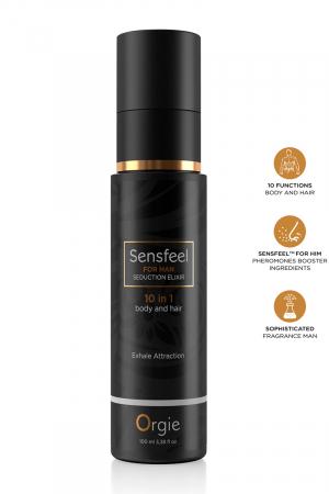Elixir masculin 10 en 1 : parfum aphrodisiaque, booster de phéromones, soin de la peau et des cheveux.