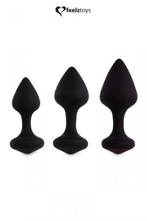  Kit de 3 Plugs Anal 100% silicone de tailles différentes, pour découvrir le sexe anal ou varier les sensations, par FeelzToys.