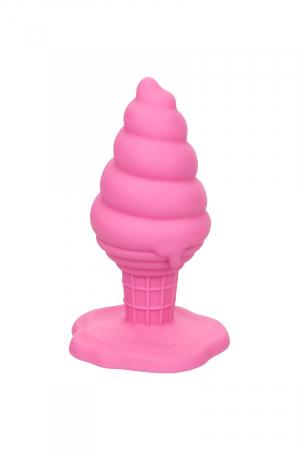 Un plug anal fun et excitant, 100% silicone, en forme de cornet de glace rose.