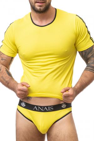 T-shirt sexy pour homme fabriqué en Tissu jaune texturé esprit gaufré par la marque Anaïs For Men en Europe