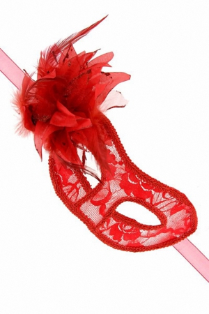 Masque libertin semi-rigide, transparent et recouvert de dentelle rouge, idéal pour vos soirées coquines et soirées déguisées.