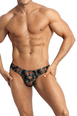 String sexy pour homme fabriqué en Tissu doux imprimé de crânes et roses esprit RocknRoll par la marque Anaïs For Men en Europe