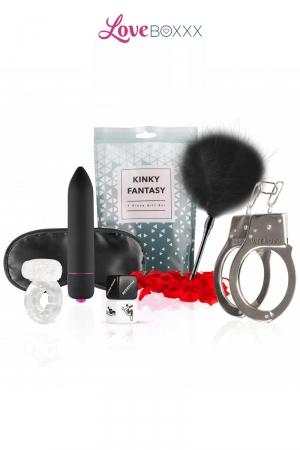 Réveillez le cochon qui sommeille en vous avec la box coquine kinky Fantasy et ses 7 accessoires dédiés au jeux sexuels.