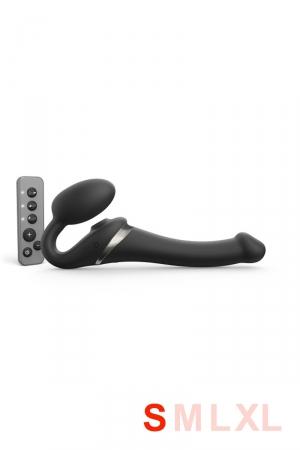 Nouvelle édition du gode-ceinture anatomique Strap-On-Me vibrant, doté d'une langue vibrante pour le clitoris. Noir, taille S.