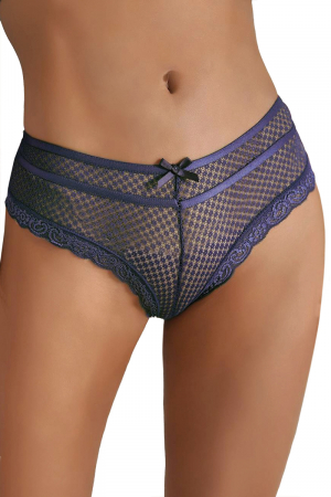 Superbe Tanga bleu foncé ajouré dans le creux des reins pour un effet encore plus sexy.