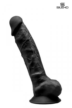 Gode réaliste noir de 23 x 4,4 cm, à double densité et mémoire de forme, en silexpan pour des sensations plus réelles.