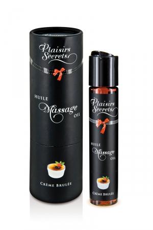 Huile de massage comestible avec goût creme brulée exquis, par Plaisirs Secrets.