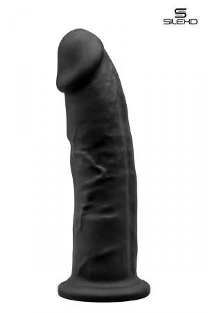 Gode réaliste noir de 22,5 x 5 cm, à double densité et mémoire de forme, en silexpan pour des sensations plus réelles.