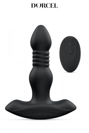 Plug anal 2 en 1 avec stimulation par va-et-vient et vibrations, télécommandé, pour femmes et hommes.