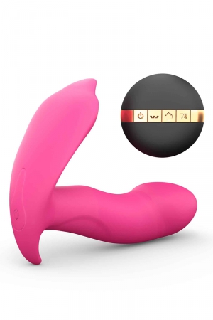 Stimule à la fois le point G, le périnée et le clitoris, fonction chauffante, télécommande sans fil et commande vocale.