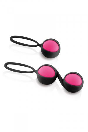 coffret comprenant une boule de geisha solo et une paire de boules de geisha en silicone Premium + ABS, de la marque Yoba. Coloris noir et rose.