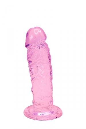 Petit gode ventouse semi réaliste rose translucide, en matière Jelly hyper glissante, dimensions 14,7 x 3,7 cm.