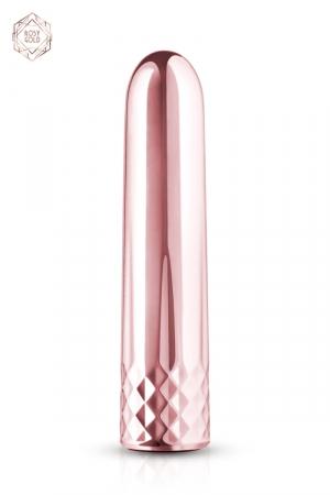 Vibro de voyage rechargeable, étanche, 10 modes de vibrations, avec un design tendance couleur rose gold pour les aficionadas.