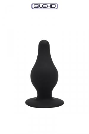 Plug anal en silicone premium double densité, thermo réactif et à mémoire de forme, dimensions 6,4 x 2,9 cm.
