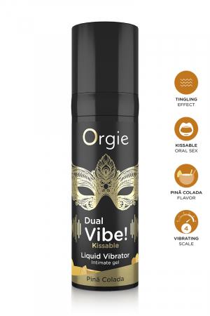 Gel intime dexcitation embrassable arôme Pina Colada, sensation vibrante et picotante instantanée. Niveau vibrant 4 sur 10.