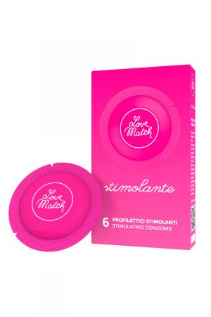 Boite de 6 préservatifs texturés offrant une stimulation supplémentaire, marque Love match.