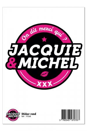 1 grand autocollant avec logo rond noir Jacquie & Michel (dimensions 12 x 14 cm) à coller où vous voulez.
