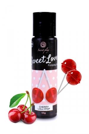 Lubrifiant 100% comestible de la série Sweet Love, au parfum sucette à la cerise signé de la marque Espagnole Secret Play.