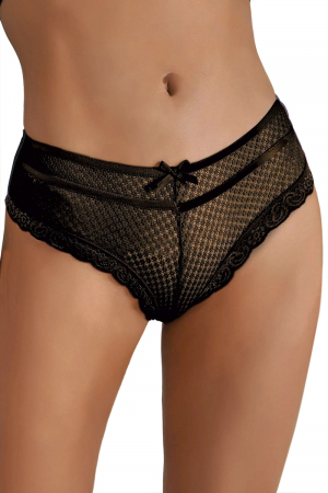 Superbe Tanga noir ajouré dans le creux des reins pour un effet encore plus sexy.