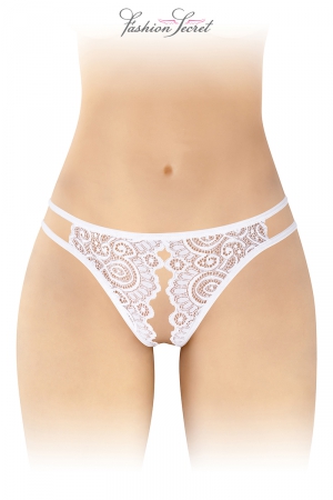 Culotte sexy blanche en dentelle ouverte avec deux bandes sur les hanches fabriquée par Fashion Secret