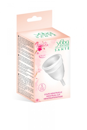 Coupe menstruelle 100% silicone Premium, disponible en 2 tailles, par Yoba Nature.