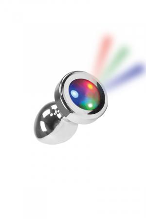 Plug anal en métal décoré d'un strass doté de 3 LED clignotantes d'une longueur de 7 cm.
