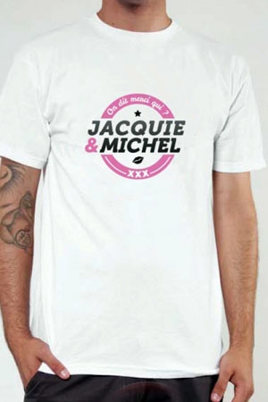 Le Tee-shirt exclusif à l'effigie de  Jacquie & Michel, votre site amateur préféré.