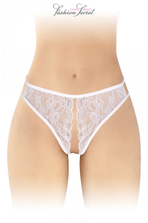 String blanc largement ouvert du pubis au milieu des fesses pour assouvir vos fantasmes érotiques par Fashion Secret