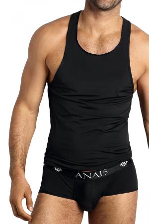 Débardeur sexy pour homme fabriqué en Tissu doux et élastique noir opaque par la marque Anaïs For Men en Europe