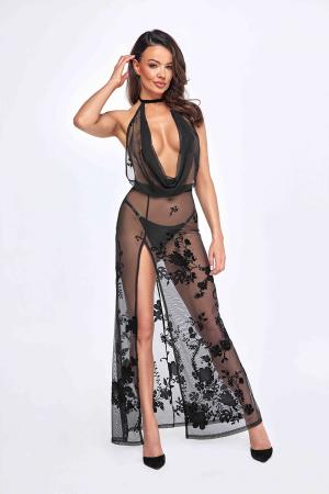 Robe longue en tulle transparent à motif floral, irrésistiblement belle.