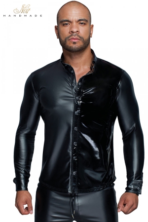 Chemise pour homme en powerwetlook et vinyle noirs, le style, rien que le style !