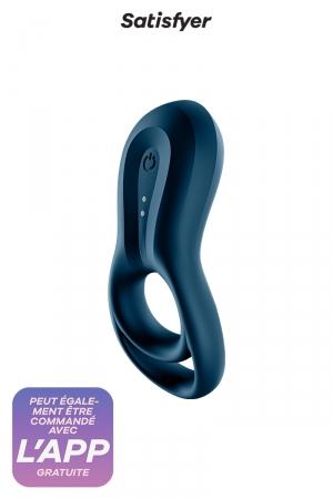 Anneau de pénis vibrant, connecté au téléphone, permettant de serrer en même temps pénis et testicules et d'améliorer l'endurance sexuelle.