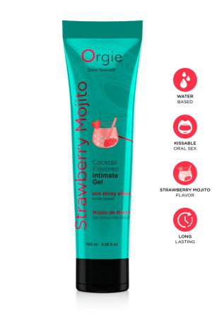 Gel intime Orgie à base deau, embrassable, longue durée, au goût De Cocktail fraise Mojito, en tube de 100ml.