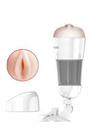 Masturbateur masculin vibrant ultra réaliste, avec orifice vagin, support ventousé et orientable.