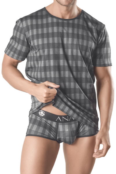 T-shirt sexy pour homme fabriqué en tissu doux imprimé de rectangles gris-vert de tons différents par la marque Anaïs For Men en Europe
