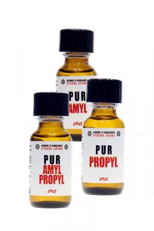 Pack JOLT PUR contenant : 1 poppers PUR Amyl 25ml + 1 poppers PUR Propyl 25ml + 1 poppers Amyl & Propyl 25 ml.