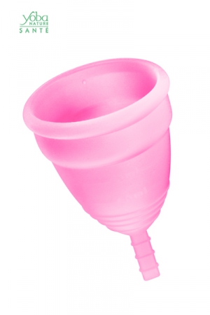 Coupe menstruelle 100% silicone Premium, coloris rose, disponible en 2 tailles, par Yoba Nature.